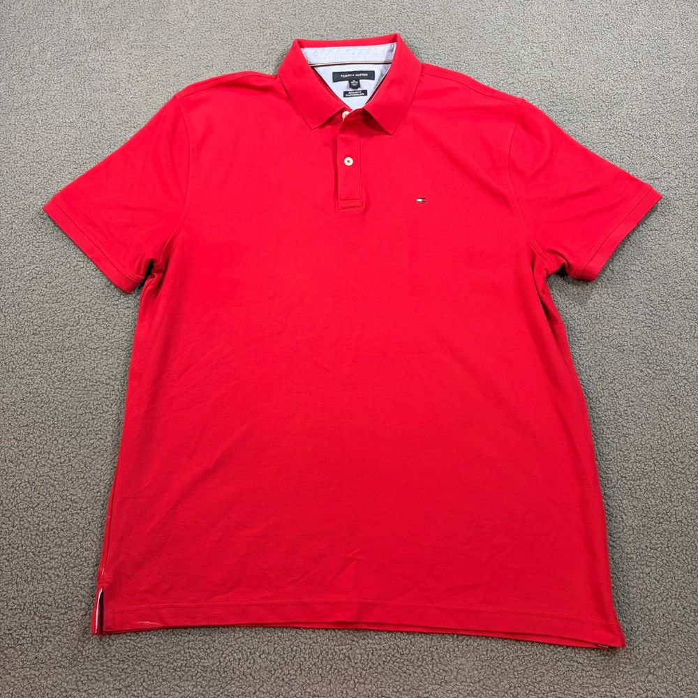 Tommy Hilfiger Polo Shirt Mens XL Red Ivy Pique Regular Fit 78J4141 Short Sleeve